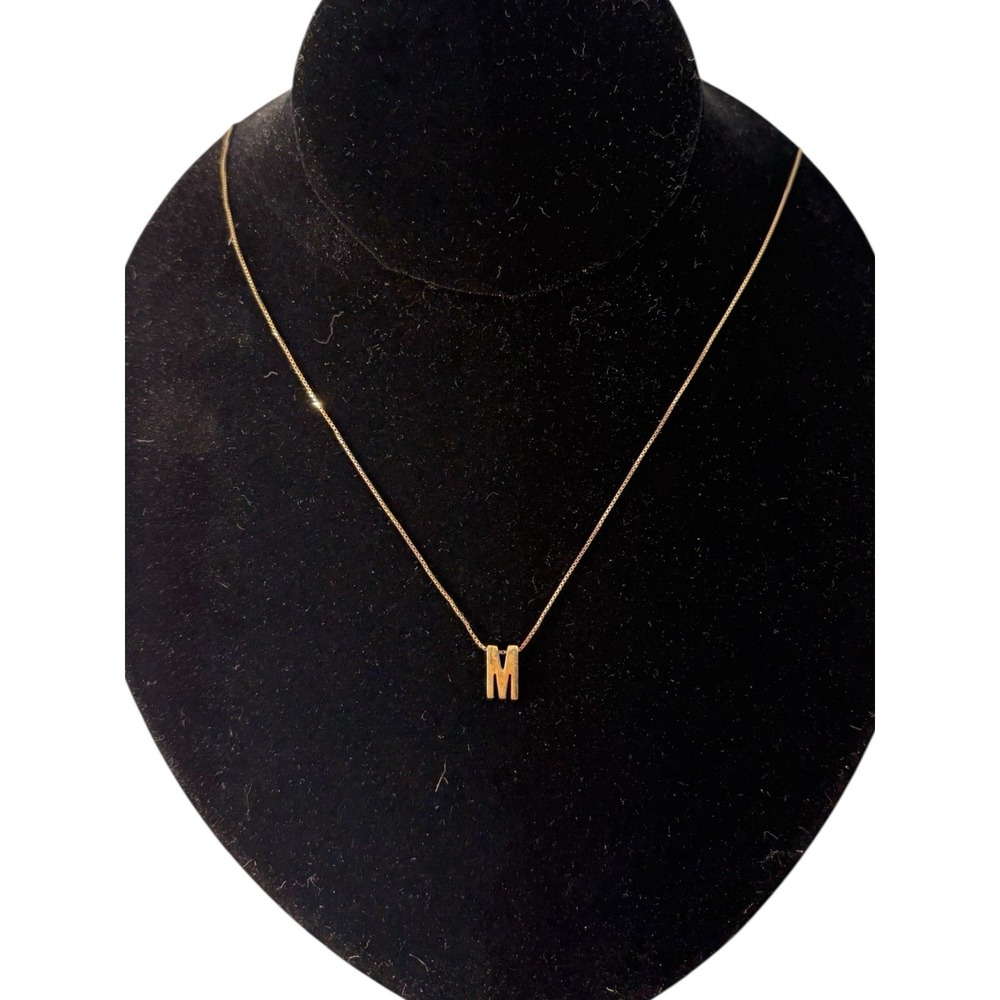 Vintage Italy Gold Tone Sterling Silver 925 Elegant Bold Letter 'M' 18" Necklace